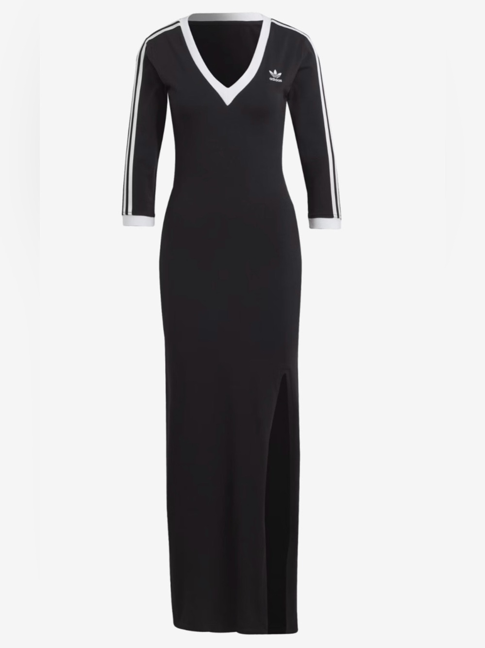 adidas Black Maxi Dress with White Trim and Side Slit